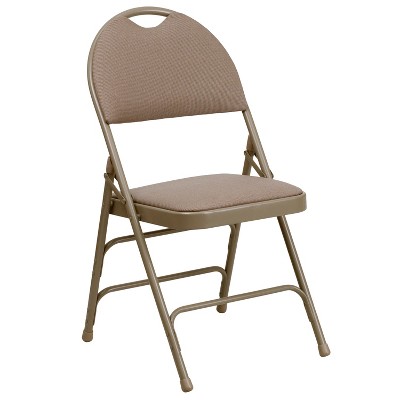 Hercules Series Premium Beige Fabric High-Back Metal Folding Chair