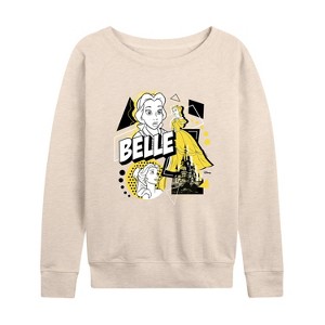 Women's - Disney Princess - Belle Pop Lightweight French Terry Wide Neck Long Sleeve Shirt - 1 of 4