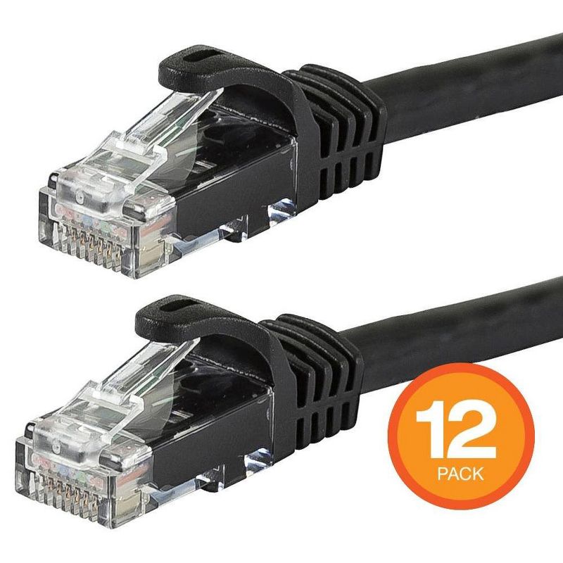 Monoprice Cat6 Ethernet Patch Cable - 7 Feet - Black (12 Pack) Snagless RJ45, 550MHz, UTP, Pure Bare Copper Wire, 24AWG - FLEXboot Series, 1 of 6
