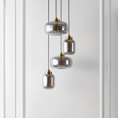 Equinox 4-Light 71" LED Smoke Grey Glass Pendant with Brass Hardware