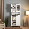 Tall Storage Cabinet with Tempered Glass Doors, Adjustable Shelves, 4 Doors, MDF Painted Finish, Bookcase for Living Room Bedroom Office - 4 of 4