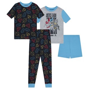 Boys DC Comics Batman Pajamas Set - 4 Piece Short Sleeve Batman Pajamas - Short Sleeves, Shorts and Pants Pajamas Set (Navy Blue, 6) - 1 of 4