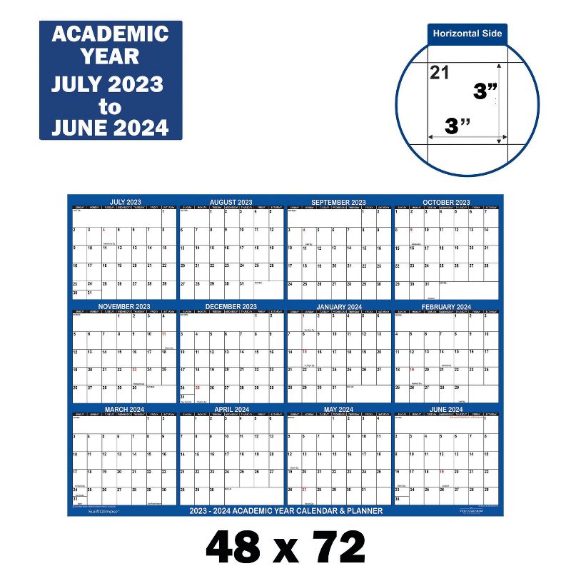 SwiftGlimpse 2023-2024 Academic Year Wall Calendar &#38; Planner 72&#34;x48&#34; Navy Blue, 3 of 6