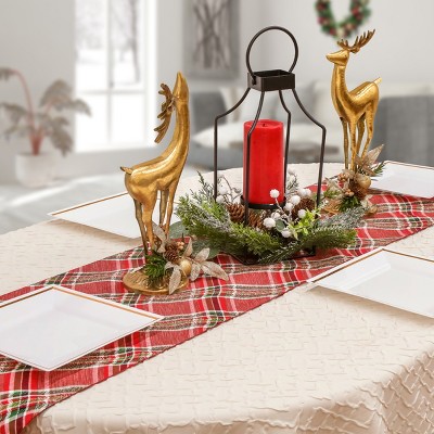 72-inch Red Plaid Cotton Table Runner with Tassels