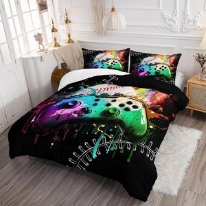 Acoinel Game Controller Comforter Set with 1 Quilt 2 Pillowcases, for Teens Men Adults - 1 of 4