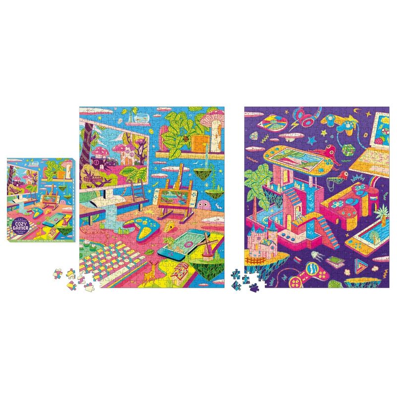 Cozy Gamer 2-In-1 Double-Sided 500-Piece Puzzle - (Hardcover), 1 of 2