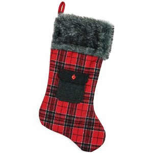 Northlight 20.5" Red and Black Plaid Christmas Stocking with Pocket and Faux Fur Cuff - 1 of 4