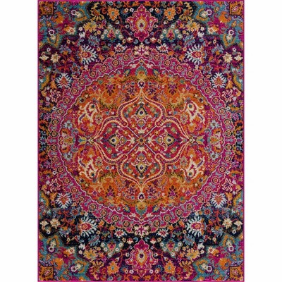 Vibrant Burgundy and Burnt Orange Medallion Area Rug