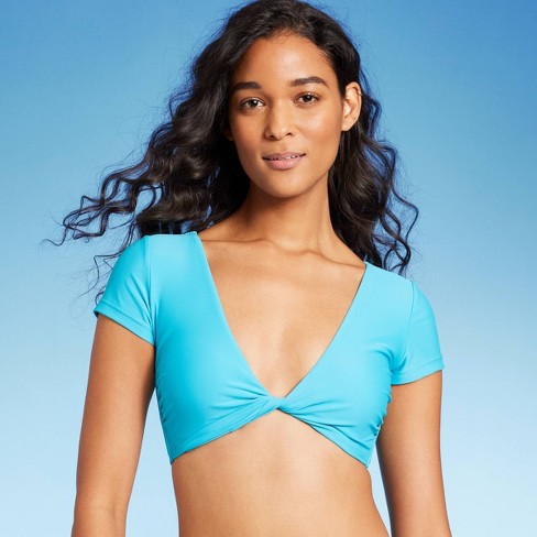 Women's Twist-front Short Sleeve Bralette Bikini Top - Wild Fable™ Blue Xxs  : Target