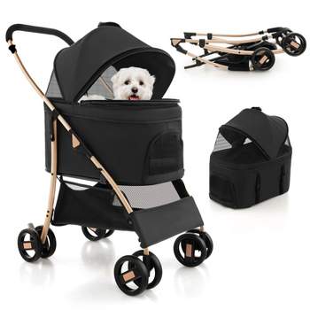 Petsite 3-In-1 Pet Stroller with Removable Car Seat Carrier 4-Level Adjustable Canopy Black+Gold/Blue/Black