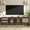 MAYEERTY Rattan TV Stand with 3 Cabinets & 2 Drawers, Rattan-inspired Media Console Table for TVs up to 80", TV Cabinet for Living Room Black - 2 of 4
