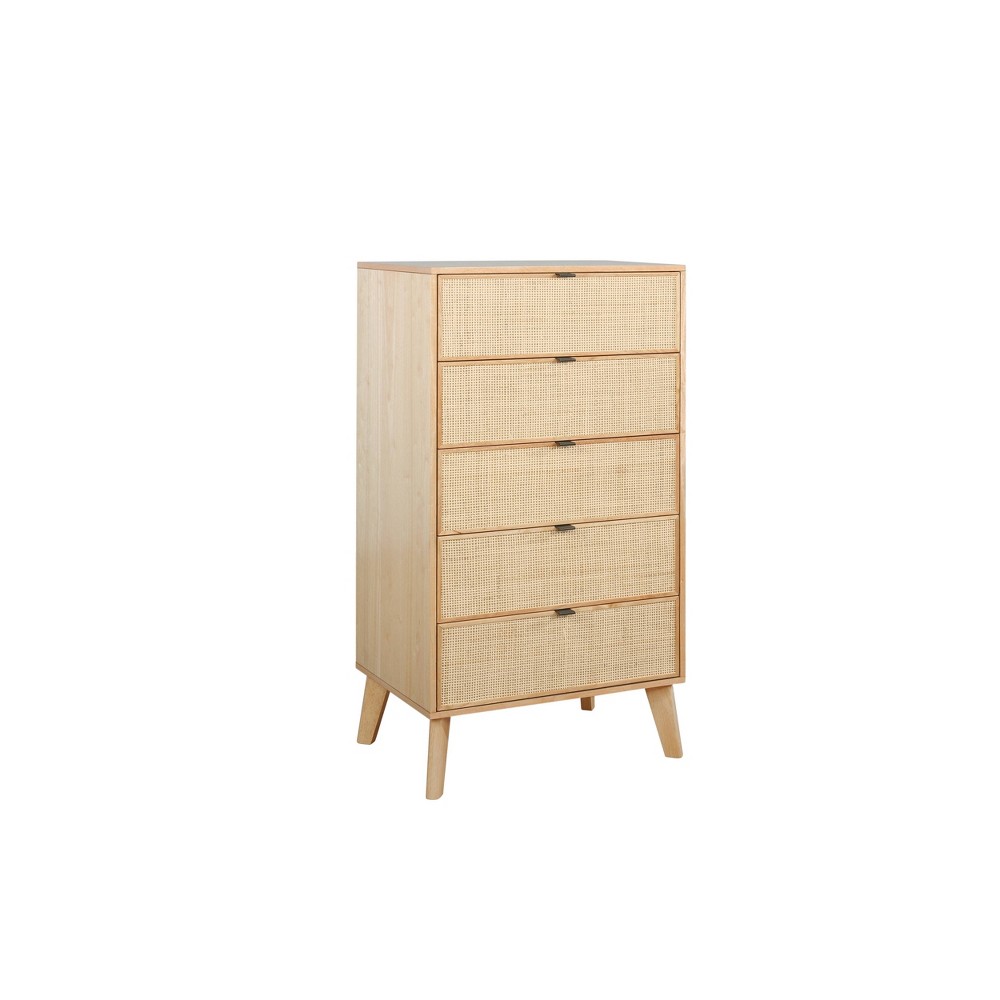 Chancery Boho Wood Ratan 5 Drawer Chest Dresser Natural - Powell