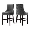 Meridian Furniture Hannah Collection Modern Velvet Upholstered Counter Stools with Wood Legs, Button Tufting, and Chrome Nailhead Trim, Set of 2, Gray - 2 of 4