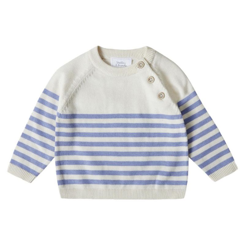 Stellou & Friends 100% Cotton Knit Striped Baby Toddler Boys Girls Long Sleeve Sweater with Shoulder Button Closure, 5 of 7