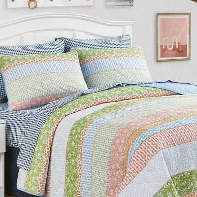 Bohemian Bliss Reversible Cotton Quilt Set in Chambray Blue, Full Size