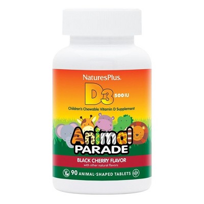 Animal Parade D3 500 IU Childrens Black Cherry Flavor by Nature's Plus  -  90 Chewable