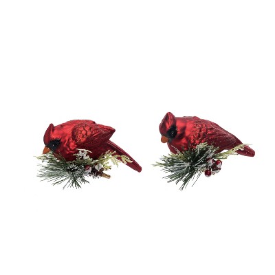 Transpac Glass Clip On Cardinal with Evergreen Detail Tree Ornaments Animal Figurines Red Glass Christmas Tree Decoration Indoor Use Gift Giving and