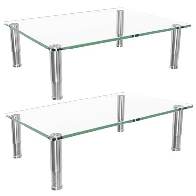 Simple Trending 2 Pack Computer Monitor Riser with Height Adjustable, Tempered Glass, Multi Media Desktop Stand for Flat Screen TV Laptop