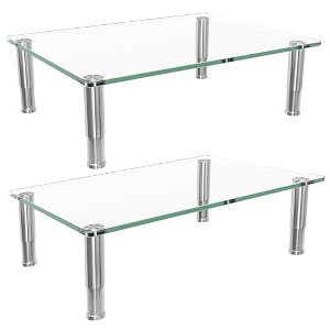 Simple Trending 2 Pack Computer Monitor Riser with Height Adjustable, Tempered Glass, Multi Media Desktop Stand for Flat Screen TV Laptop - 1 of 4