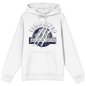 Jurassic World I Survived Scratch Logo Adult White Long Sleeve Hooded Sweatshirt - 1 of 4