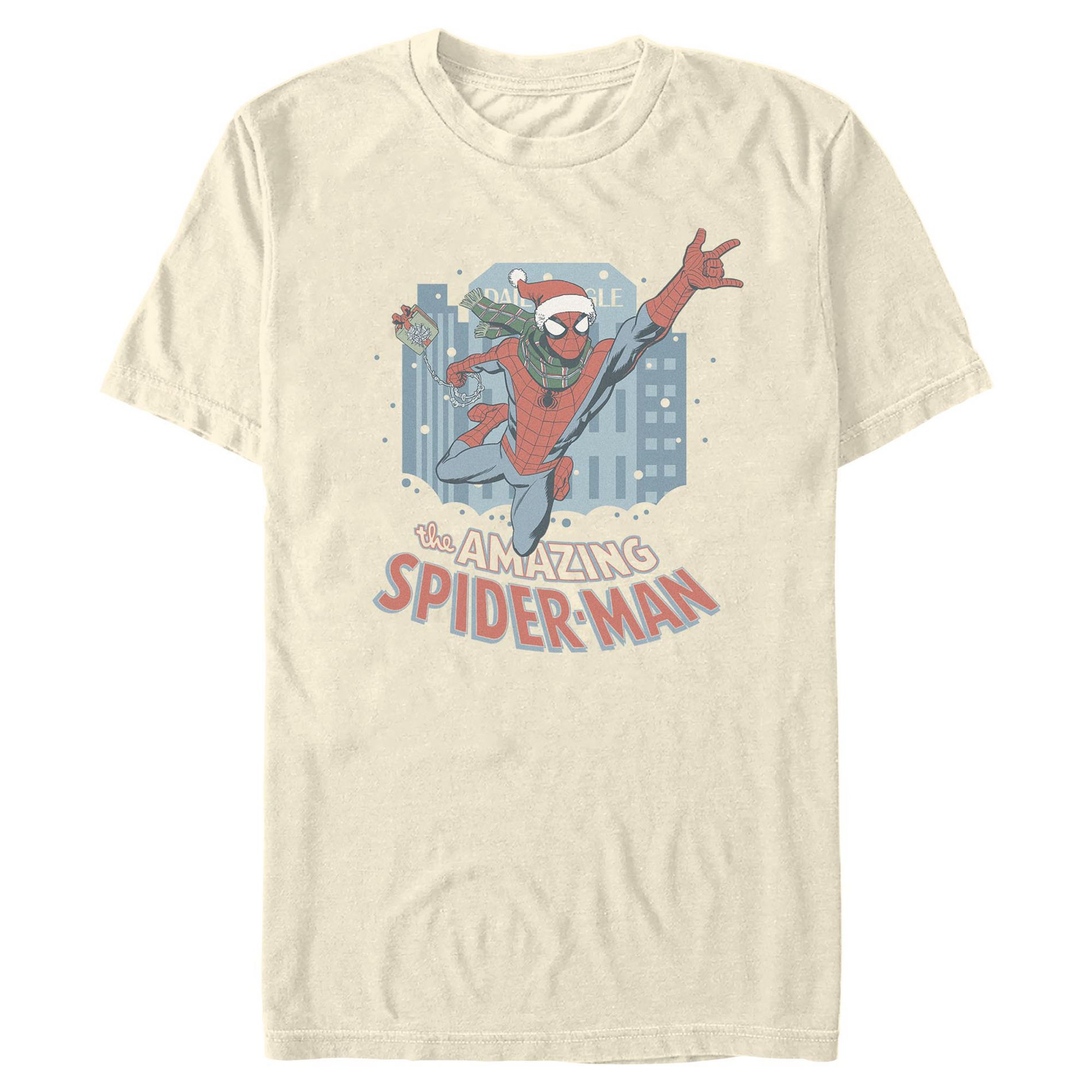 Mens Marvel: Spider-Man Amazing Christmas Swing Spidey T Shirt - Off White - X Large