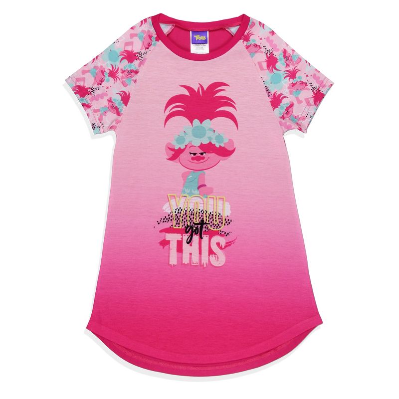 Girls' Dreamworks Trolls You Got This Poppy Nightgown Sleep Pajama Shirt Pink, 1 of 6