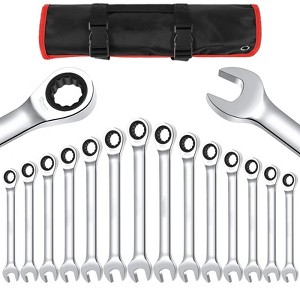 14-Piece Wrench Set, Ratcheting Wrench Set, Metric 8-24mm, Fixed Head Ratcheting Combination Wrenchs, Chrome Vanadium Steel with Storage Bag - 1 of 4