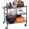 Finnhomy 3 Tier Heavy Duty Commercial Grade Utility Cart, Wire Rolling Cart with Handle Bar - 2 of 3