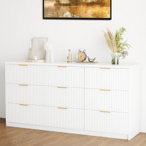 TackView 9 Drawer Dresser for Bedroom, 63" Wide Fluted Dresser with Smooth Slides & Golden Handles,2-Parcel Sent - 1 of 4