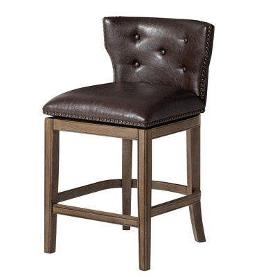 Maven Lane Hugo Counter Stool In Walnut Finish W/ Marksman Saddle Vegan ...