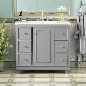 Whisen 36 in. Bathroom Storage Cabinet Bathroom Vanity with Resin Sink, Adjustable Shelves and 4 Drawers - 1 of 4