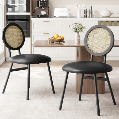 Dining Chairs Set of 2, Rattan Kitchen Chairs with Thicken Upholstered ...