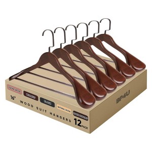BP4U Premium Wide Shoulder Wooden Suit Hangers, 17.5-Inch Heavy-Duty Solid Wood Coat Hangers for Men's Suits & Coats - 1 of 4