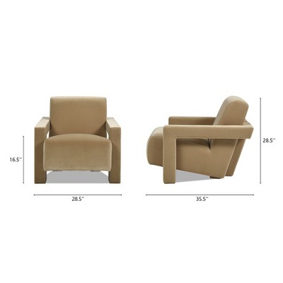 Camel Brown Beige Velvet Upholstered Arm Chair with Solid Wood Frame
