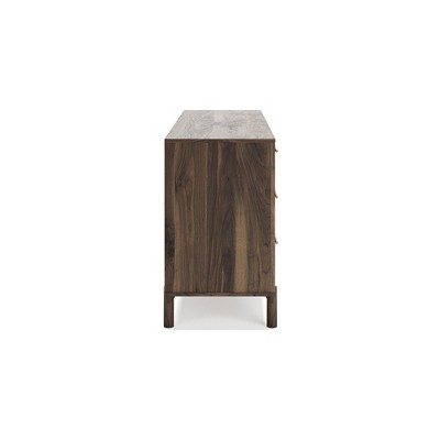 Dark Brown 6-Drawer Walnut Wood Dresser with Goldtone Handles