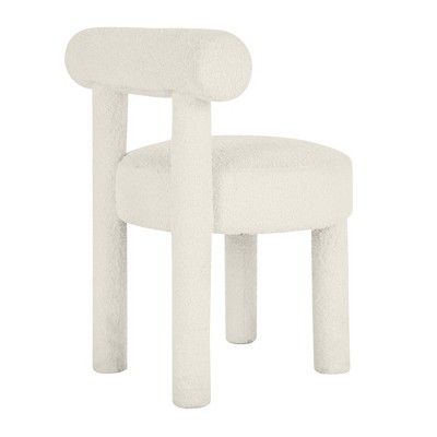 Cream Boucle Upholstered Velvet Side Chair with Wood Frame