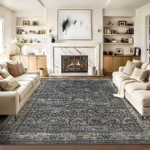 Washable Antique Distressed Area Rugs for Living Room, Modern Non Slip Vintage Print Accent Carpet Floor Mat for Bedroom Dining Office Farmhouse - 1 of 4