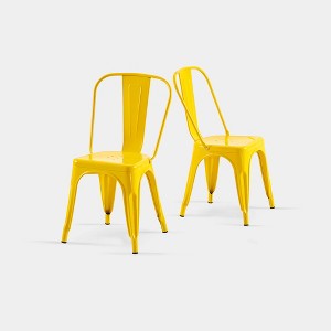 IHOMEADORE 18Inch High Gloss Yellow Industrial Metal Dining Chairs set of 2 - 1 of 4
