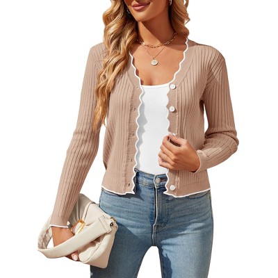 Clearlove Women's Cropped V Neck Button Front Cardigan Lightweight Knit Sweater Casual Cover Up
