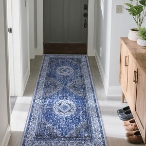 Boho Vintage Print Runner Rugs Machine Washable Non Slip Indoor Soft Accent Distressed Lightweight Thin Low Pile Carpet - 1 of 4