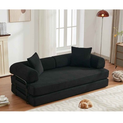 DIY Modular 4-in-1 Foldable Sofa Bed, Convertible Sleeper Sofa with Moveable Arms, Sofa Bed with Corduroy Cushion and Foam Filling-Baofuwish