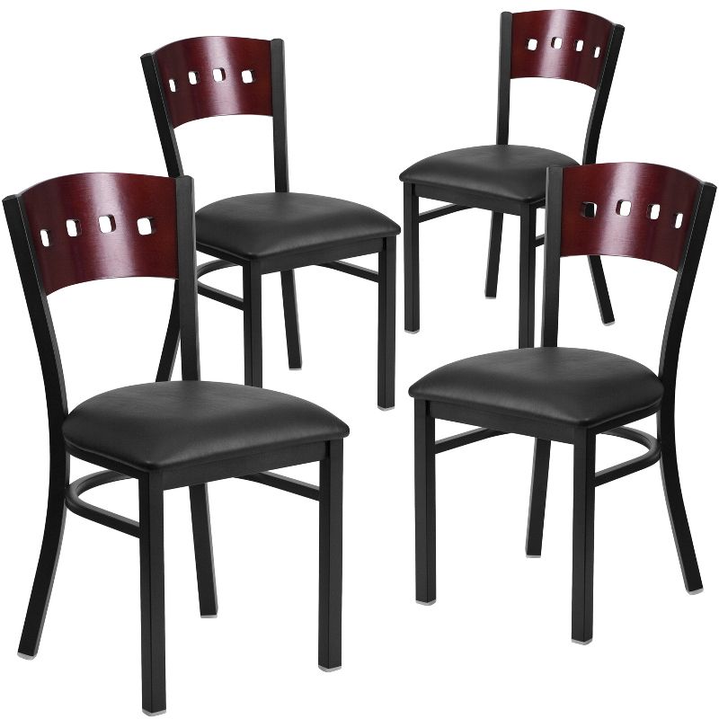 Flash Furniture 4 Pk. Hercules Series Black Decorative 4 Square Back Metal Restaurant Chair, 1 of 2