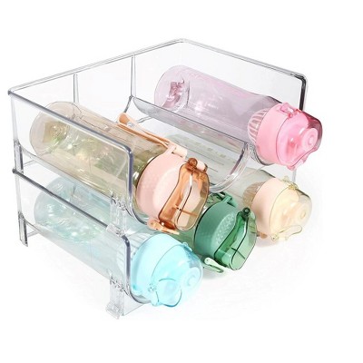 MPM Bottle Storage Rack, 2 Tier Clear Water Bottle Organizer for Cabinet, Stackable Plastic Racks