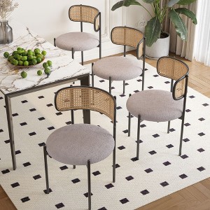 Okak Set of 2/4 Upholstered Rattan Back Round Dining Chair with Metal Legs,Armless Accent Dining Chairs for Dining Room,Kitchen - 1 of 4