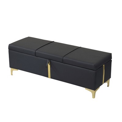 NicBex Modern 47.2" Storage Bench Velvet Accent Stool with Gold Strip and Metal Legs for Entryway and Living Room