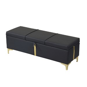 NicBex Modern 47.2" Storage Bench Velvet Accent Stool with Gold Strip and Metal Legs for Entryway and Living Room - 1 of 4