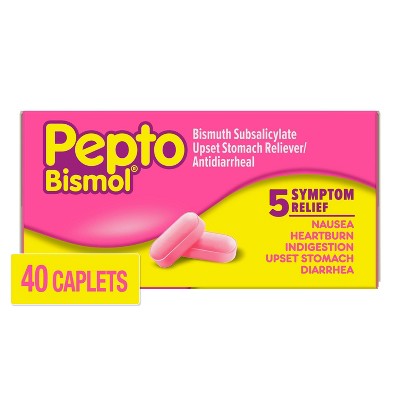 Pepto-Bismol Caplets 5 Symptom Digestive Relief - Including Upset Stomach & Diarrhea Relief - 40ct