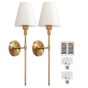 DORESshop 6 in. 1-Light Black/Gold Wall Sconce Wireless Remote Control Dimmable Wall Light for Bedroom Living Room (2-Pack) - 1 of 4
