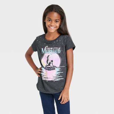 Girls' Disney Princess The Little Mermaid Short Sleeve Graphic T-Shirt - Charcoal Gray