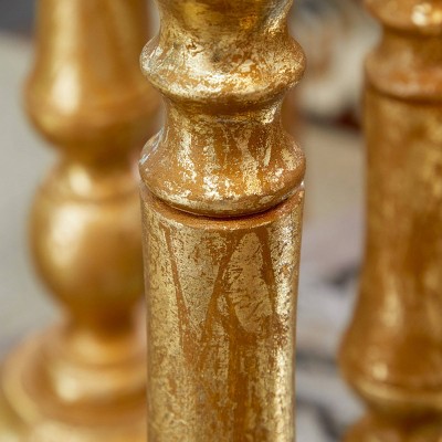 Classic Bronze and Wood Pillar Candle Holders Set of 3
